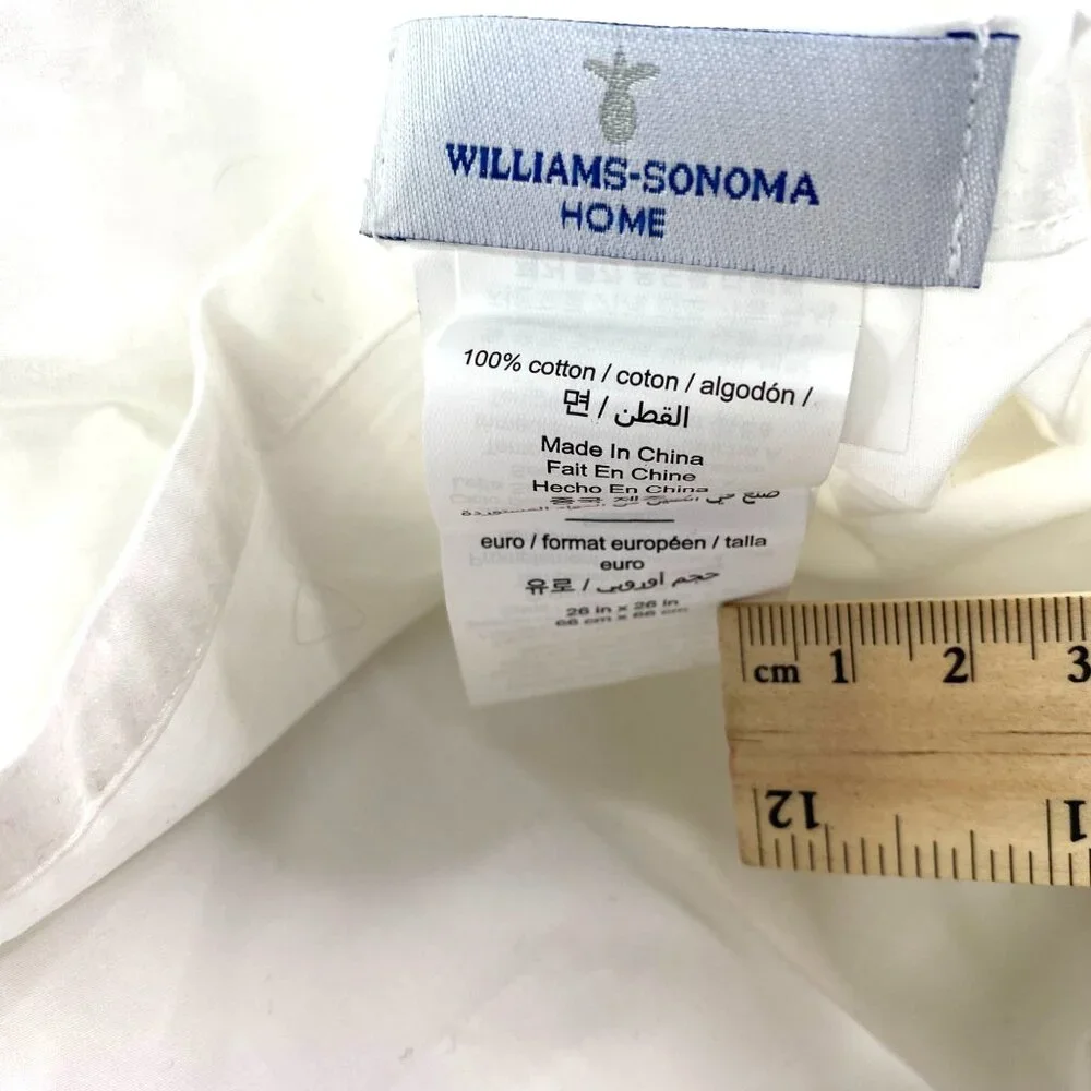 Williams Sonoma Pleated Border Euro Sham Solid White 100% Cotton 26